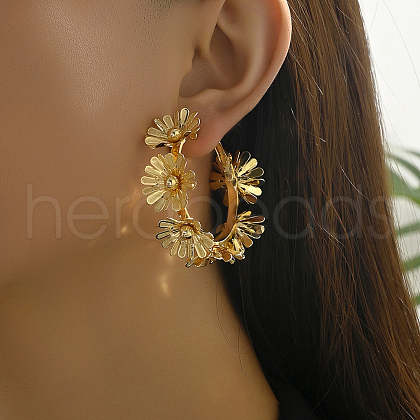 Luxurious Brass Flower Hoop Earrings NZ6033-1
