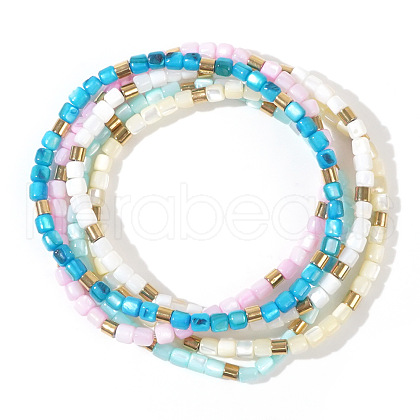 5Pcs 5 Colors Bohemian Style Natural Shell Column Beads Stretch Bracelets for Women WU0042-6-1