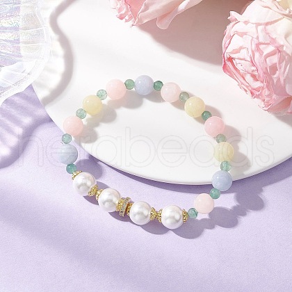 Natural Green Aventurine and White Jade Imitation Morganite Beaded Bracelets for Women BJEW-JB11932-02-1