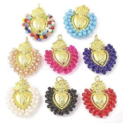 Brass Glass Pendants KK-Z101-08G-1
