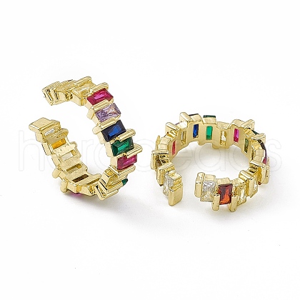 Colorful Cubic Zirconia Open Cuff Rings EJEW-F294-20G-1