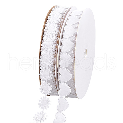   2 Rolls 2 Styles Heart & Flower Polyester Lace Ribbon OCOR-PH0004-66A-1