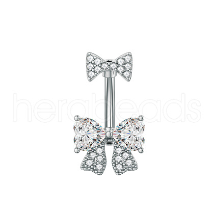 304 Stainless Steel Pave Clear Cubic Zirconia Curved Barbell Belly Rings FS-WG7A03F-03-1