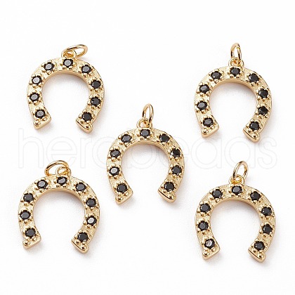 Brass Micro Pave Black Cubic Zirconia Pendants X-KK-C100-14G-1
