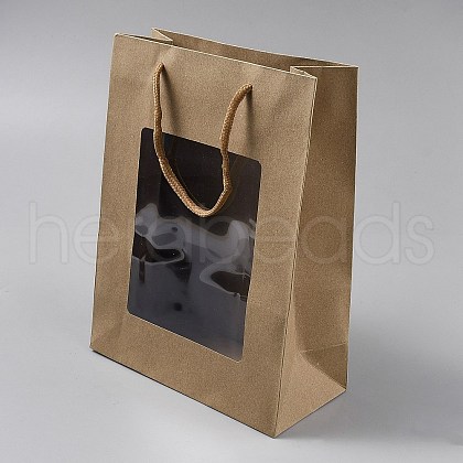 Kraft Paper Visible Window Gift Bags with Rope Handles ABAG-WH0038-76B-1