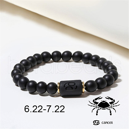 12 Constellations Theme Frosted Black Stone Round Beaded Stretch Bracelets for Women Men WG3EE4F-07-1
