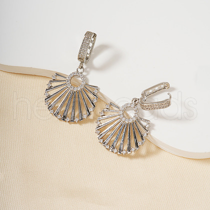 Fashionable Hollow Fan Brass Clear Cubic Zirconia Hoop Earrings AG2862-1-1