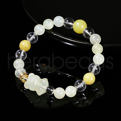 Natural New Jade Round Beads Stretch Bracelets WG466DA-15-1