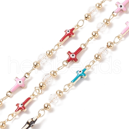 Brass Enamel Cross with Evil Eye Link Chains CHC-P009-16G-1