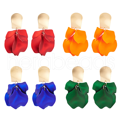 ANATTASOUL 4 Pairs 4 Colors Exquisite Acrylic Petaline Dangle Stud Earrings EJEW-AN0002-10-1