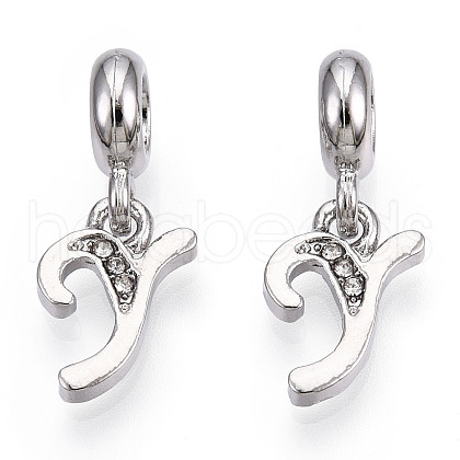 Platinum Rack Plating Alloy Rhinestone European Dangle Charms PALLOY-T048-36P-Y-1