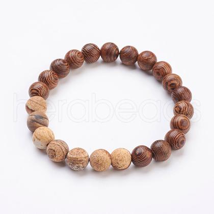 Wood Beaded Stretch Bracelets BJEW-JB03203-02-1