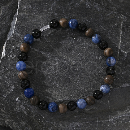 Natural Blue Veined Stone Black Agate Cylinder Men's Bracelets MW6661-1