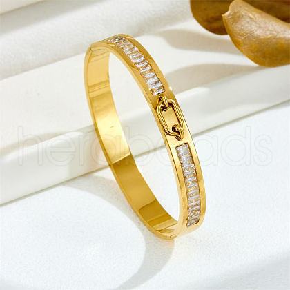 Rectangle 304 Stainless Steel Pave Cubic Zirconia Bangles FS-WG9D319-07-1