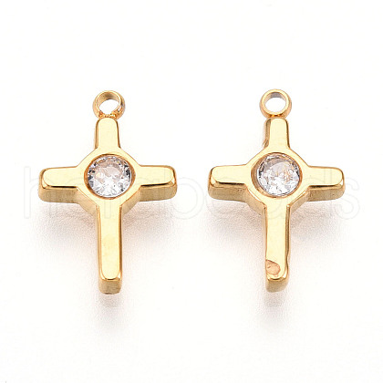Ion Plating(IP) 304 Stainless Steel Micro Pave Cubic Zirconia Charms STAS-N110-01B-G-1