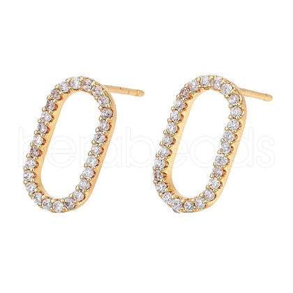 Clear Cubic Zirconia Oval Stud Earrings EJEW-N012-43-1