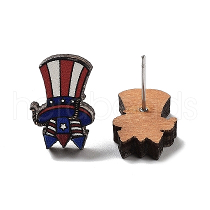 Independence Day Wood Stud Earrings EJEW-D108-01H-1