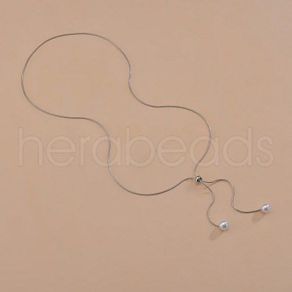 Alloy Snake Chain Slider Lariat Necklaces with Plastic Imitation Pearl Round Beads WG87CD3-02-1
