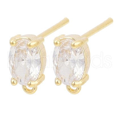 Brass Micro Pave Clear Cubic Zirconia Stud Earring Findings KK-Z099-02G-02-1