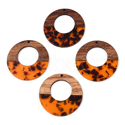 Transparent Resin & Walnut Wood Pendants RESI-TAC0017-74-B01-1