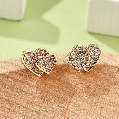 Brass Micro Pave Clear Cubic Zirconia Stud Earrings for Women EJEW-G428-25G-06-1