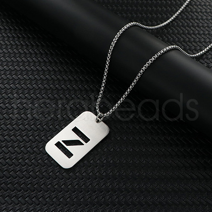 Rectangle with Letter Pattern Hollow Out 201 Stainless Steel Pendant Necklaces FS-WG34D20-17-1