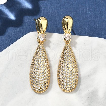 Teardrop Brass Micro Pave Cubic Zirconia Dangle Stud Earrings for Women EJEW-A132-04G-1