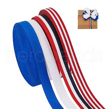   4 Styles Polyester Grosgrain Ribbon & Striped Ribbon OCOR-PH0004-64-1