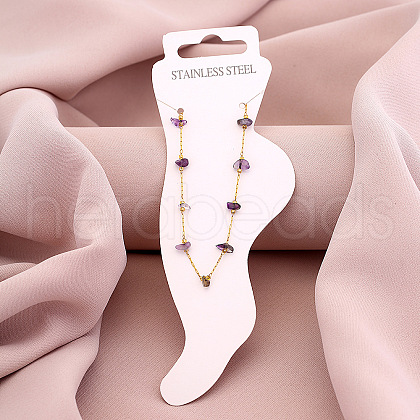 Dyed Natural Quartz Chip with 304 Stainless Steel Chain Anklets WGD014F-05-1
