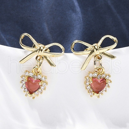 Brass Micro Pave Clear Cubic Zirconia Dangle Stud Earrings EJEW-F362-06G-1