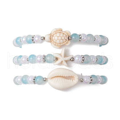 3Pcs 3 Styles Round Acrylic & Glass Beaded Stretch Bracelet Sets BJEW-JB10730-02-1