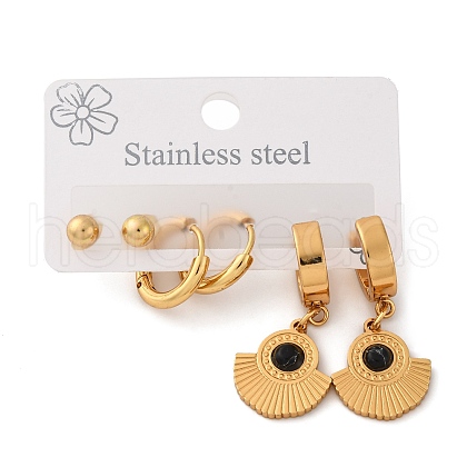 304 Stainless Steel Fan Stud & Hoop Earrring Set for Women EJEW-U063-04G-1