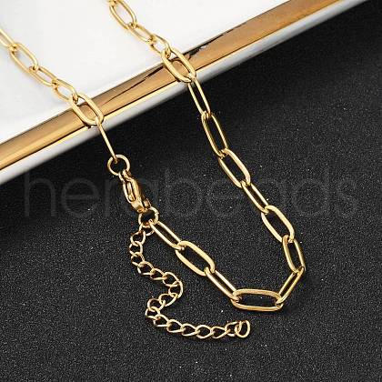 Ion Plating(IP) 304 Stainless Steel Paperclip Chain Necklace for Women X-NJEW-C011-03G-1