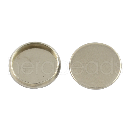 Non-Tarnish Flat Round 304 Stainless Steel Plain Edge Bezel Cups X-STAS-S028-28-1