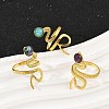316 Stainless Steel with Natural Mixed Gemstone Cuff Rings RJEW-Z098-01G-07-2