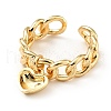 Brass Heart Charm Open Cuff Ring KK-D080-09G-2