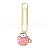 Cup with Cat Alloy Enamel Pendant Bookmarks AJEW-JK00305-4