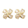 Flower Brass Micro Pave Clear Cubic Zirconia Stud Earrings EJEW-U064-03G-6