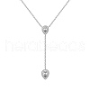 Rhodium Plated 925 Sterling Silver Pave Clear Cubic Zirconia Cable Chain Teardrop Tassel Pendant Necklaces for Women NJEW-Q342-08P-2