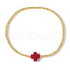 Cross Natural Gemstone & Brass Bead Stretch Bracelets for Women QE9707-2-1