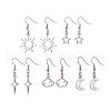 5 Pairs 5 Styles Alloy Hollow Dangle Earrings EJEW-JE05495-S-1