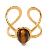 Oval Natural Tiger Eye Finger Rings RJEW-Q822-22G-03-2
