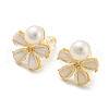 Cubic Zirconia Flower Stud Earrings with Natural Pearl EJEW-020-08G-1