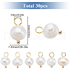Natural Cultured Freshwater Pearl Potato Charms with Golden Plated 304 Stainless Steel Loops PALLOY-SC00004-2