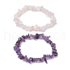 2Pcs 2 Style Natural Rose Quartz & Amethyst Chips Beaded Stretch Bracelets Set BJEW-JB11088-1
