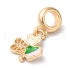Rack Plating Alloy Green & Pink Enamel European Dangle Charms PALLOY-S189-12G-2