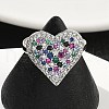 Heart Brass Micro Pave Cubic Zirconia Cuff Rings for Women RJEW-A069-12P-04-1