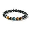 2Pcs 2 Style Dyed Natural Tiger Eye & Black Onyx Round Beaded Stretch Bracelets Set BJEW-TA00439-2