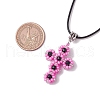 Glass Seed Beads & Synthetic Blue Goldstone Beaded Cross Pendant Necklaces NJEW-MZ00103-4