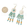 304 Stainless Steel Synthetic Turquoise Flat Round Dangle Earrings EJEW-JE06454-02-4